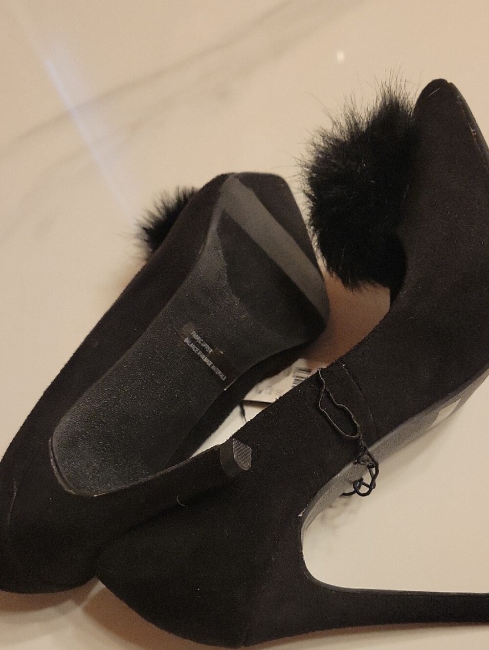 New York & Company Black Pointed Toe Pom-Pom Stilettos - Picture 5 of 7